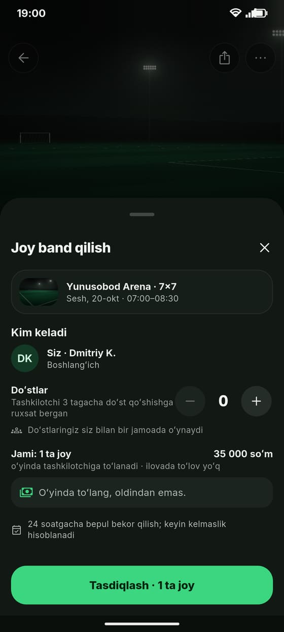 Joy band qilish oynasi