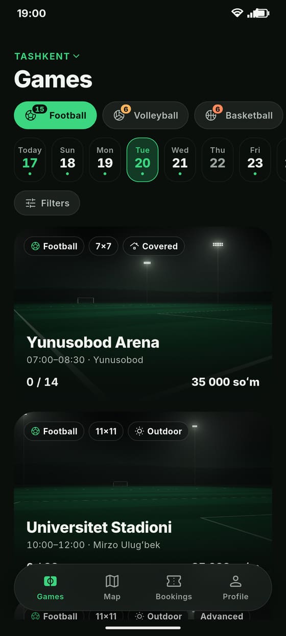 The game feed in the app