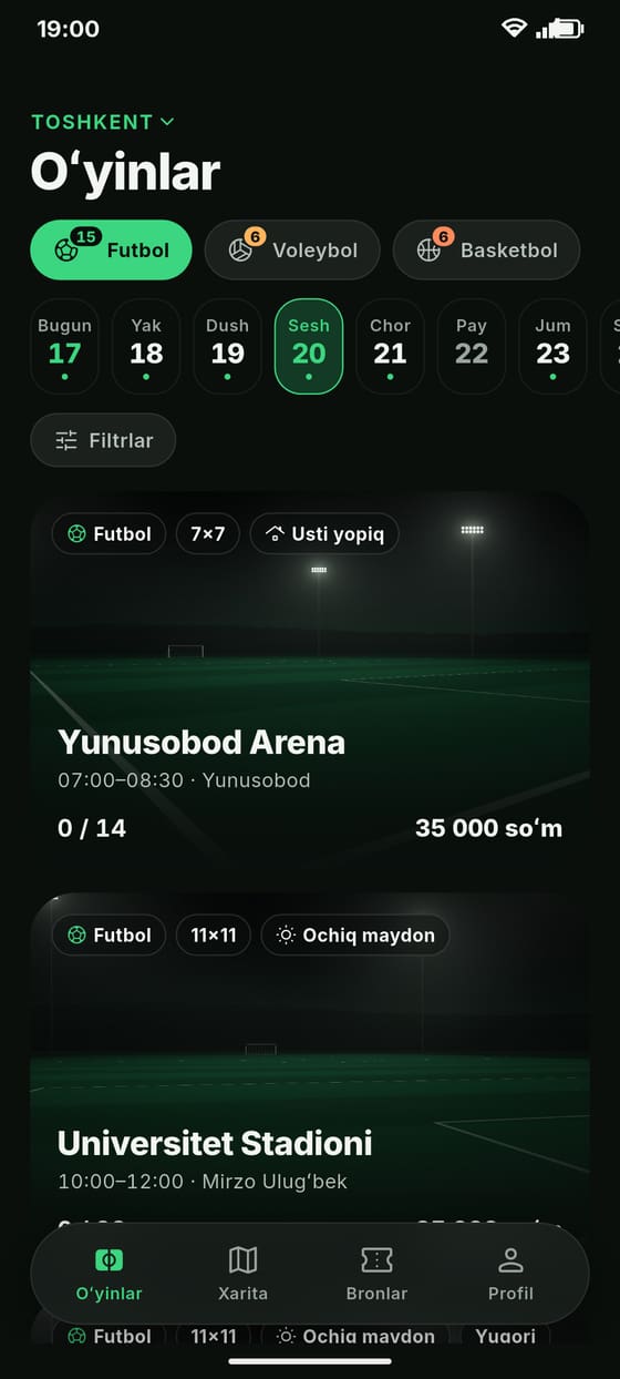 Ilovadagi oʻyinlar lentasi